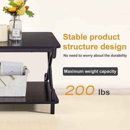 VECELO Coffee Table for Living Room with Round Corners Modern Farmhouse Center Table with Storage Shelf for Home Office 39 Inch, Easy Assembly, Classic Black