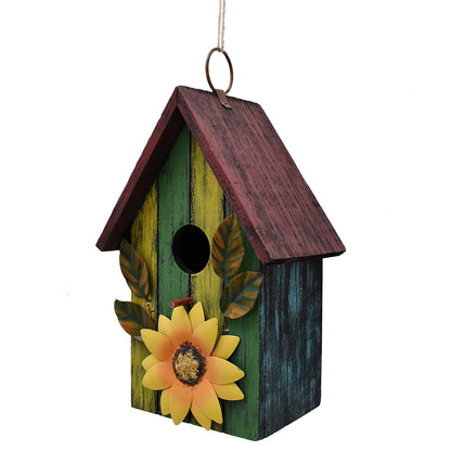Wood Decorative Bird House for Outside Hanging Hummingbird House, Wooden Hand Painted Small Bird House Outdoors Garden Décor, Hanging Bird House for Finch Bluebird Wren Chickadee (Green)