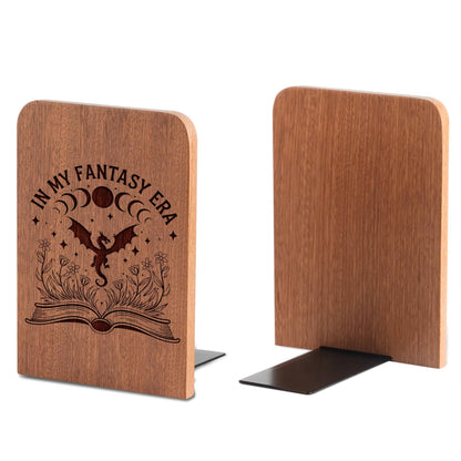 Fantasy Bookends, Dragon Bookends, Heavy Duty Wooden Book Ends for Shelves Decorative(1 Pair, 4.72x6.69 Inches) - Era