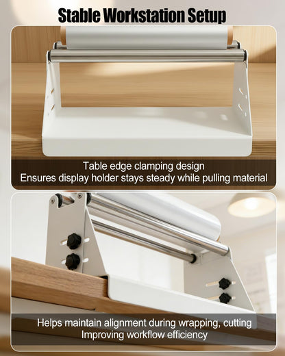 NEQXFQ Vinyl Roll Holder Storage Rack, Heavy Duty Metal Media Organizer for Wallpaper Window Film Transfer Paper Tape Rolls, Double Layer Drum Rod Display Stand White