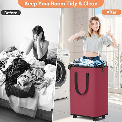 Laundry Basket with Wheels, Collapsible Laundry Baskets, Laundry Hamper with