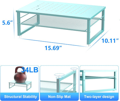 gianotter 2-Tier Metal Monitor Stand Riser, Desk Organizer for Monitor, Office Desk Storage Organizer for Office Supplies (Blue)