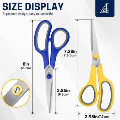 BURVAGY 24-Pack 8" All Purpose Heavy Duty Sharp Scissors Bulk for Office School Home Stainless Steel Blades Safety Soft Grip Handles,Right/Left Handed Scissors