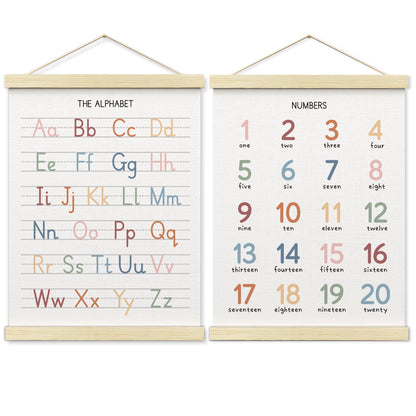 BONETAT Numbers alphabet poster for Nursery Toddlers, Play Room Wall Decor, ABC Wall Chart, Wall Hanging Decor for Toddler Playroom Decor Kids Wall Decor, Wooden Alphabet Banner-A02