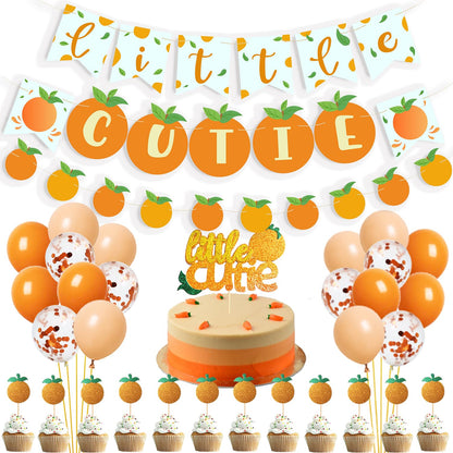 Little Cutie Baby Shower Decorations Orange Birthday Party Supplies Kit,Little Cutie Banner Cake Cupcake Toppers Decorations for Summer Orange Citrus Theme Party Supplies Tangerine Birthday Party