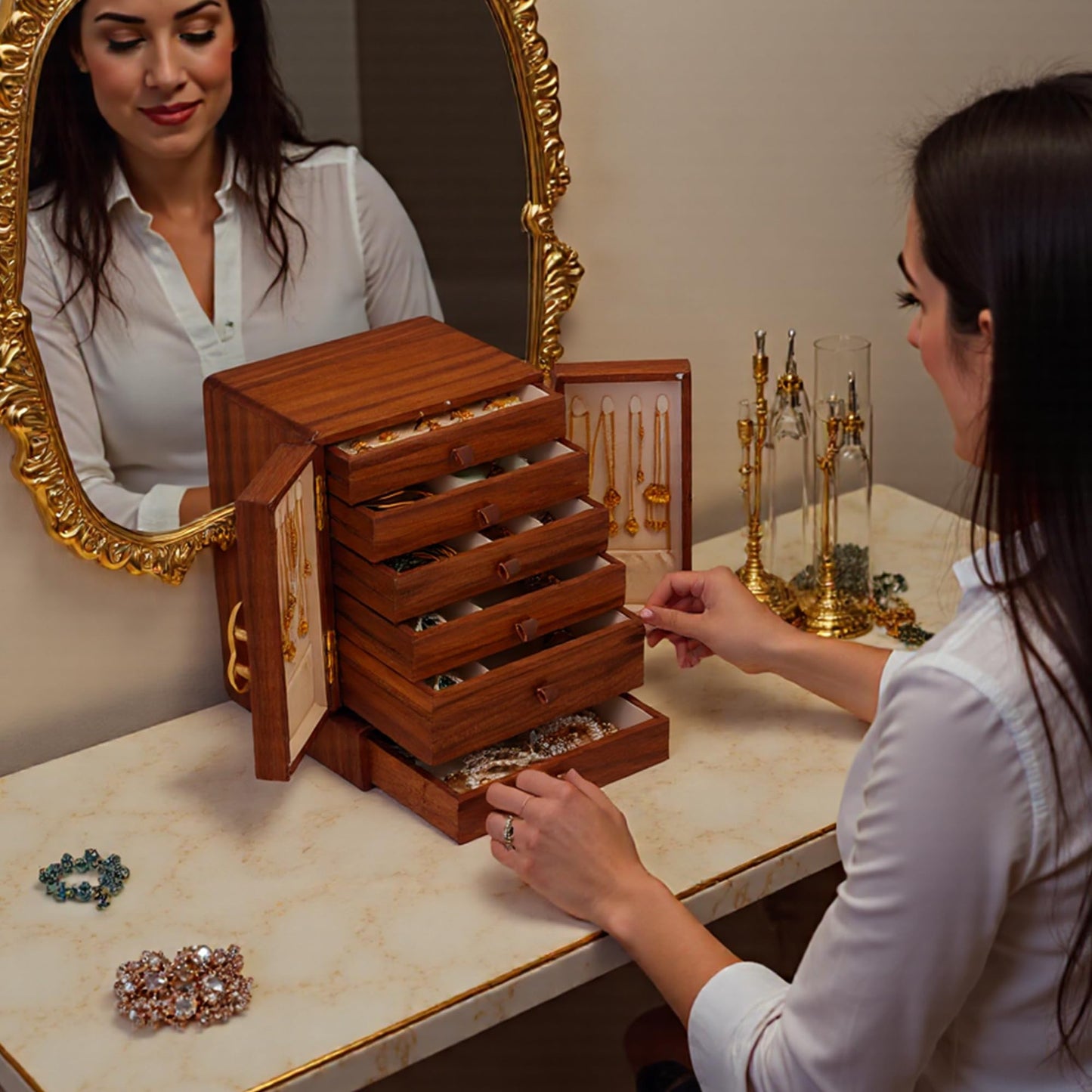 KAOTGOT Jewelry Box for Women Wooden Jewelry Box Organizer With Drawers Jewelry Storage Organizer for Earring, Ring, Necklace, Bracelets