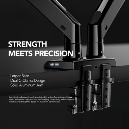 HUANUO Dual Monitor Stand for 13″–40″, Premium Dual Monitor Mount with USB, Height Adjustable Monitor Stand for 2 Monitors, VESA Mount with Clamp/Grommet Base, Holds 26.4lbs per Arm, HNDS7