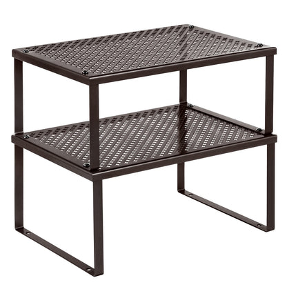 SONGMICS Spice Racks, Set of 2 Metal Cabinet Shelf Organizers, Countertop Organizers, Shelf Risers, Stackable, Expandable, Silver UKCS01SV
