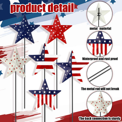 Pickmesh 6 Pcs 12" H 4th of July Outdoor Decor Patriotic Metal Yard Sign Star Red White Blue Garden Stake USA Flag American Yard Sign for Memorial Day Independence Day Decoration