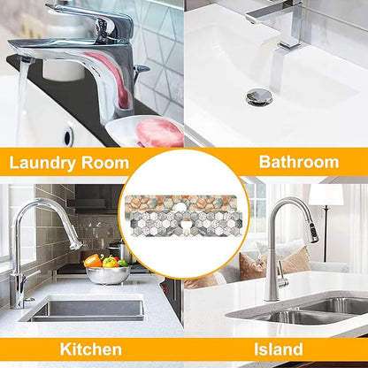 2 Pack Hexagon Marble Sink Splash Guard Faucet Mat Gold Glitter Lines Marble