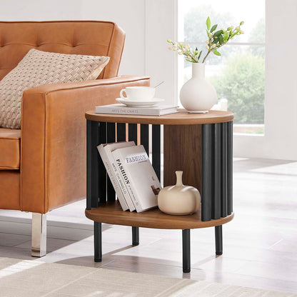 Modway Fortitude Contemporary Side Table with Open Storage, Walnut Black