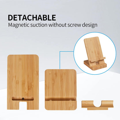 LUCKY BEAN Wood Phone Stand, Desktop Wooden Phone Holder, Portable Office Phone Stand for Desk, Wood ipad Stand， Compatible with iPhone & All Cell Phones (Bamboo)