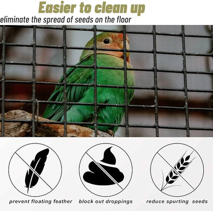 Hakeeta Bird Cage Skirt, Mesh Bird Seed Catcher, Airy Net Cover, Soft Nylon Ventilated Skirt Traps Seed Guard for Parrots with Adjustable Drawstring (Large Size-XL, Black)