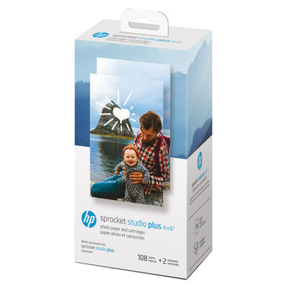 HP Sprocket Studio Plus 4x6 Wireless Instant Photo Printer, 118 Sheets + 3 Cartridges, Wi-Fi, Premium Dye Sublimation, Compact Home Use, Prints Vibrant Color Pictures, Editing App for Fun Photos