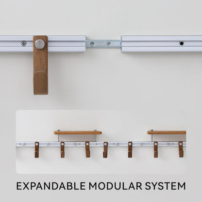 XAOHOME Wall Mounted Coat Rack with Shelf, Modular Entryway Hooks Organizer, Adjustable Aluminum Rail with Wooden Hooks, Expandable Storage for Entryway, Hallway, Mudroom