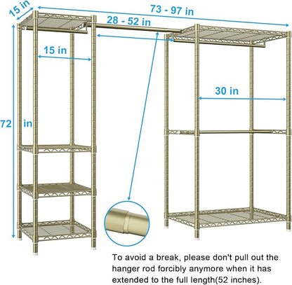 Ulif E10 Clothes Rack（With Stretchable Hanger Rod）Freestanding Clothing Racks