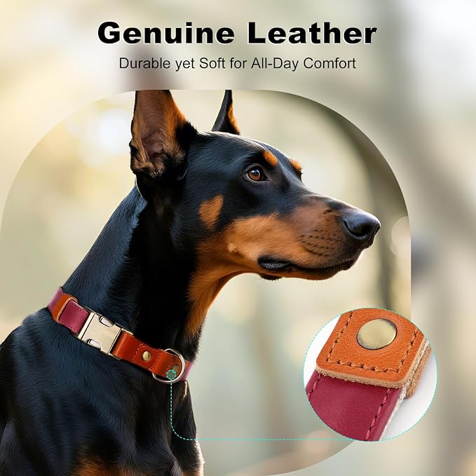 Plutus Pet Genuine Leather & Hemp Dog Collar – Adjustable Heavy Duty Pet Collar with Quick Release Metal Buckle, Soft & Stylish for Puppy and Small, Medium, Large Dogs (Burgundy, XS)