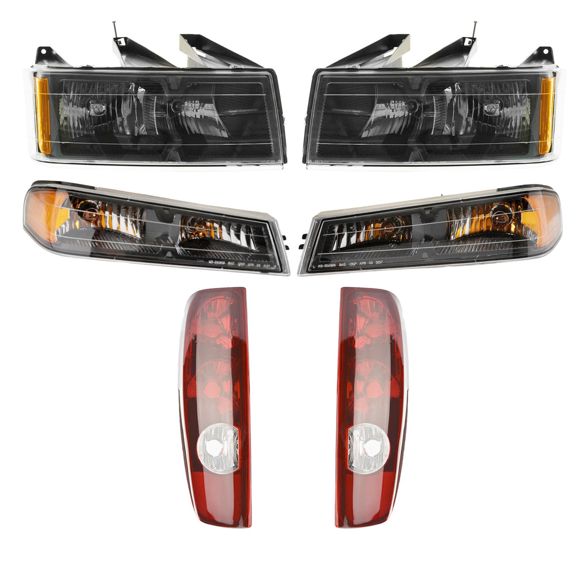 TRQ Headlight Tail Light Assembly Set for 2004-2012 Chevy Colorado, GMC Canyon, Isuzu i-280/i-350, Model LKA87343, Red