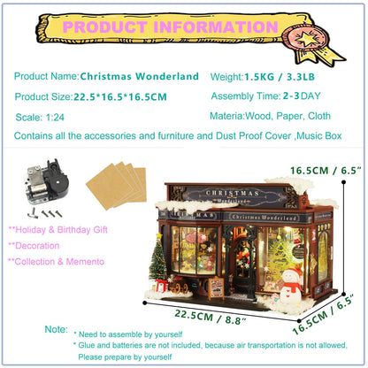 Roroom DIY Miniature and Furniture Dollhouse Kit,Mini 3D Wooden Doll House Craft Model with Dust Proof Cover and Music Movement,Creative Room Idea for Christmas Birthday Gift(ET001)