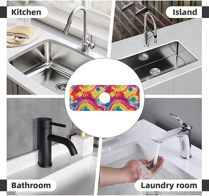 Abstract Colorful Tie Dye Kitchen Sink Splash Guard Faucet Mat Super Absorbent