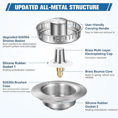 Sink Drain Strainer Kitchen Sink Drain Strainer&Sink Stopper, Stainless Steel