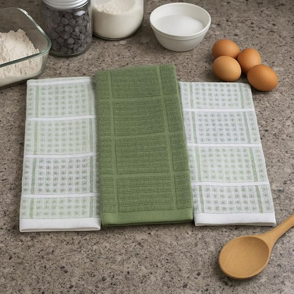 Sage Green Kitchen Dish Towels – Set of 3 100% Cotton Cloth Soft Cleaning