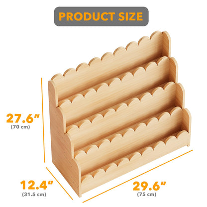 SpaceAid 4-Tier Scalloped Bookshelf, Montessori Bookcase for Toddlers, Wooden Book Shelf Organizer Display Furniture for Kids Rooms, Playroom, Nursery and Classroom, 29.6“ Wide, Natural