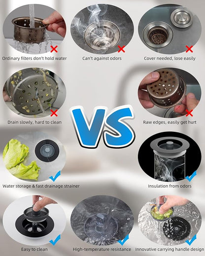 Hibbent Upgraded 3 in 1 Kitchen Sink Drain Strainer and Stopper Combo,