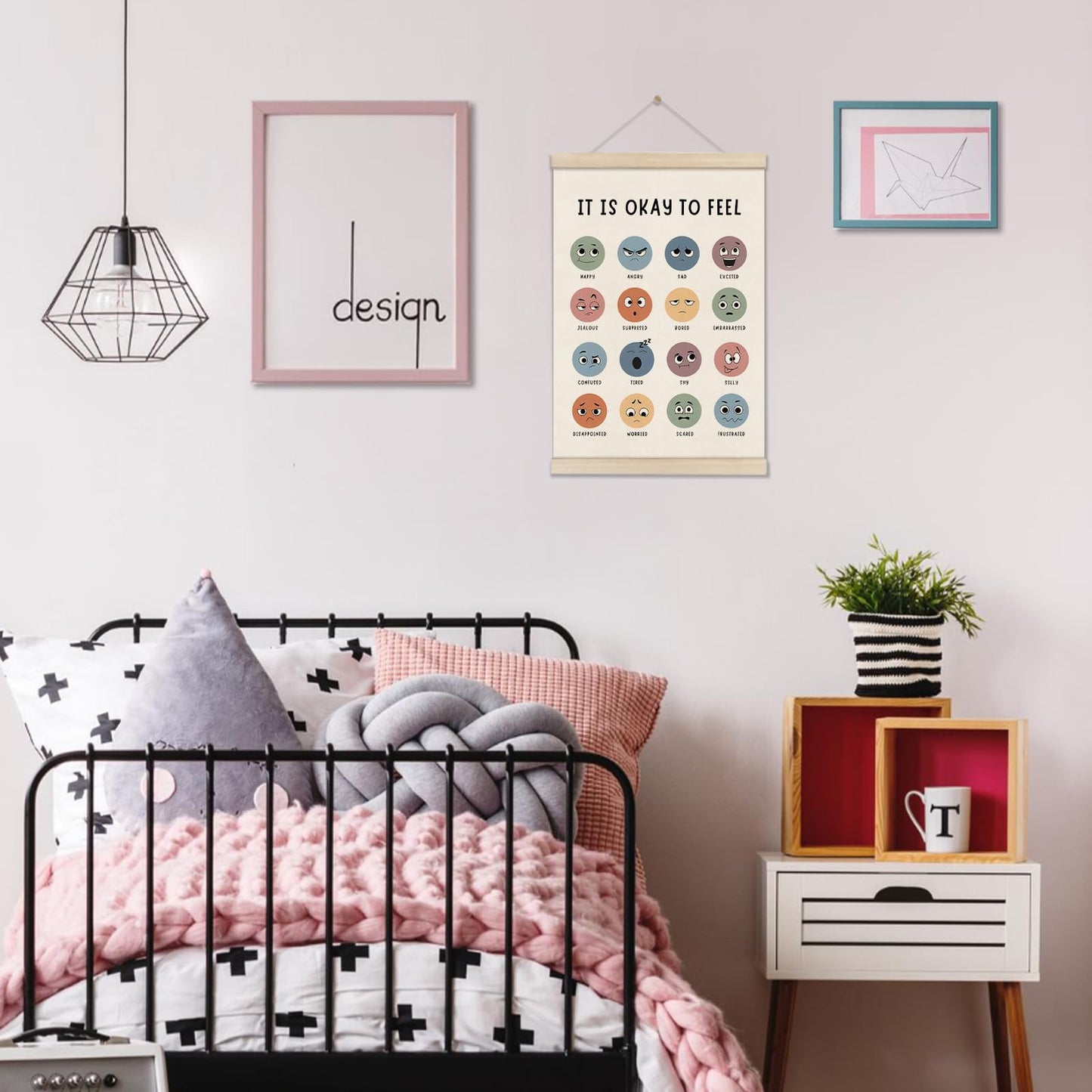 DOI-LANEE Feelings Chart, Calm Down Corner Mental Health Poster Hanger Frame, Emotions Poster Wall, Therapy Office Decor, Psychology Gifts, Homeschool, Preschool Classroom Decoration 16x12 Inch