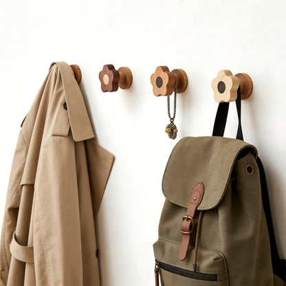 Kids Coat Hooks Wall Mount – Cute Flower Wooden Wall Hooks for Hanging Clothes, Purses, Robes, Towels, Backpacks – Modern Decorative Walnut Hangers for Girls’ Nursery, Bathroom, Entryway & Bedroom