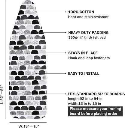 Ironing Board Cover and Pad Standard Size 15" x 54", 3 Pairs of Hook and Loop