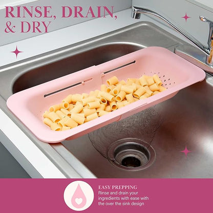 Paris Hilton Over the Sink Expandable Colander, Extendable Strainer, Adjustable