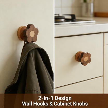 Kids Coat Hooks Wall Mount – Cute Flower Wooden Wall Hooks for Hanging Clothes, Purses, Robes, Towels, Backpacks – Modern Decorative Walnut Hangers for Girls’ Nursery, Bathroom, Entryway & Bedroom