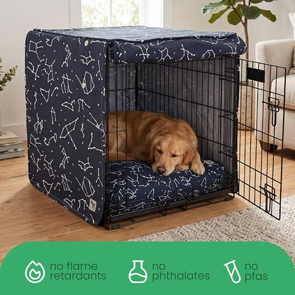 Molly Mutt Rocketman Dog Crate Cover, 100% Cotton Canvas Cover with 2 Roll-Up Panels, Ideal for Dog or Cat Crate, Durable, Washable, and Free of Harmful Chemicals, 42" x 28" x 31"