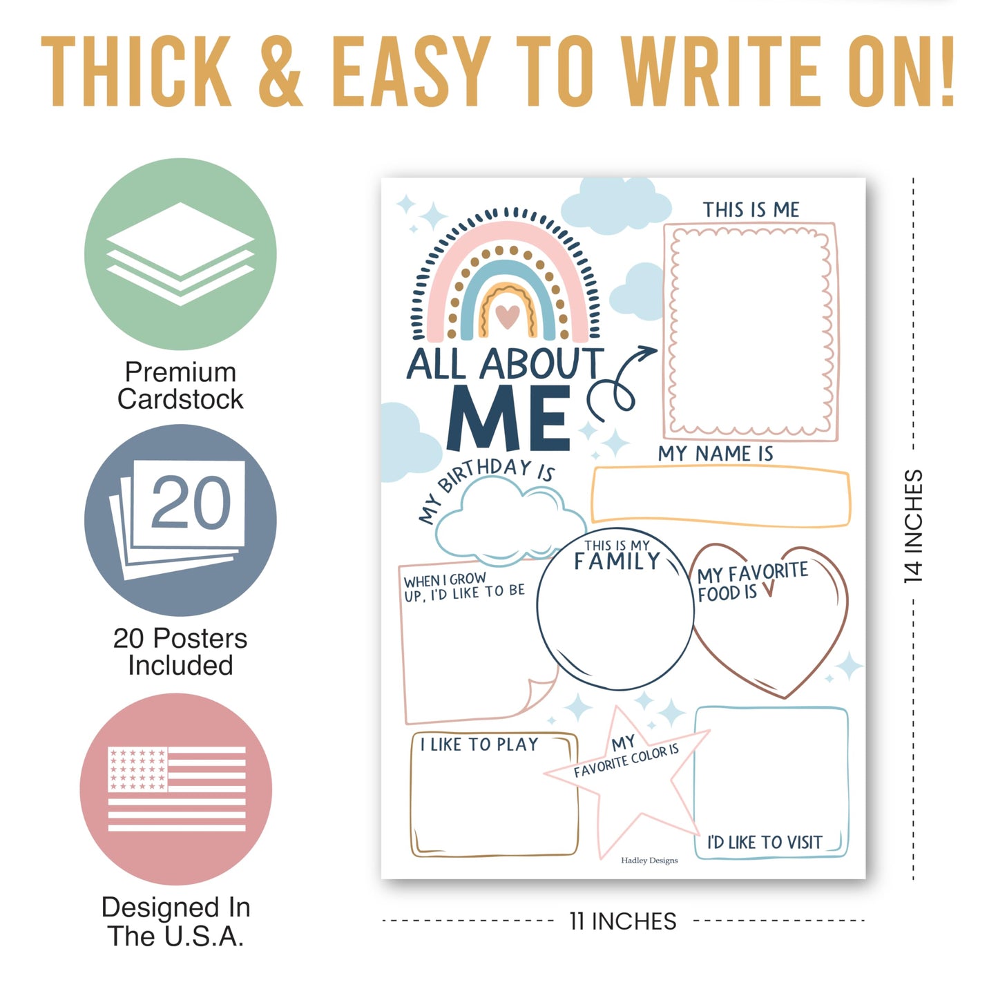 Hadley Designs All About Me Posters for Classroom Must Haves - 20 Star Student Poster, 100 Days of School Items, Star of The Week Poster Elementary Classroom Decor, End of School Year Teacher Supplies