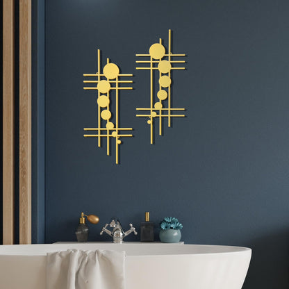 Therwen 2 Pcs Metal Wall Art 15.75 x 7.09 Inch Abstract Minialist Metal Decor Vertical Wall Sculptures Geometric Modern Hanging for Living Room Home Bedroom Office Study Decorations Gifts