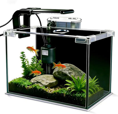 FS&AQ 5 Gallon Betta Fish Tank with Filter Light and Lid Small Aquarium Starter Kit Perfect for Desktops Offices or Beginners