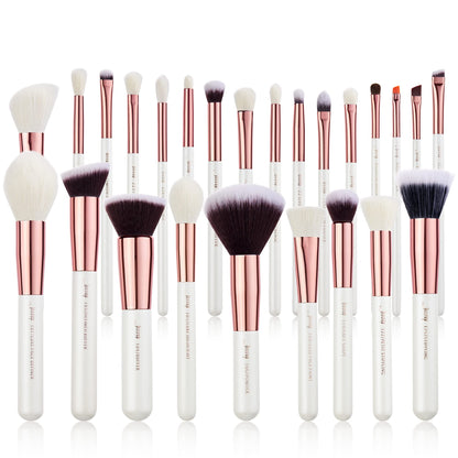 Jessup Brand 25pcs Professional Makeup Brush Set Beauty Cosmetic Foundation Powder Blusher Eyeshadow Blending Highlight Concealer Natural-Synthetic Hair Brushes Set (Pearl White/Silver)