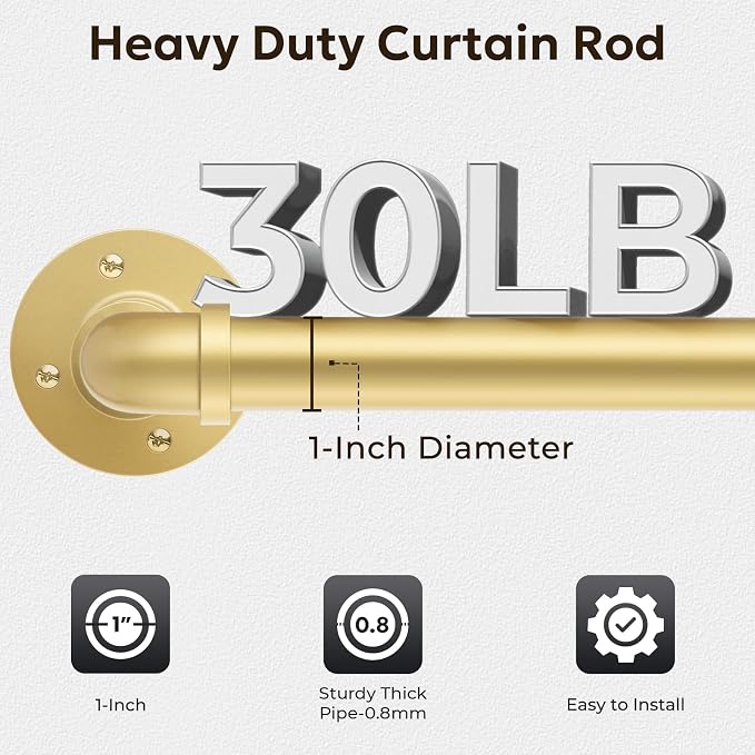 Zeerobee Curtain Rods for Windows 72 to 144, 1 Inch Industrial Wrap Around Gold Curtain Rod, Indoor/Outdoor Room Divider Adjustable Drapery Pole, 72"-144"