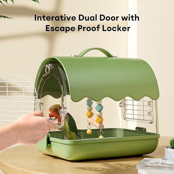 Parakeet Cage,Accessories, Bird Carrier Backpack with Perch, Transparent Travel Cage Bag with Shade Cover Visible Window for Parrots Budgie Small Birds(Green)