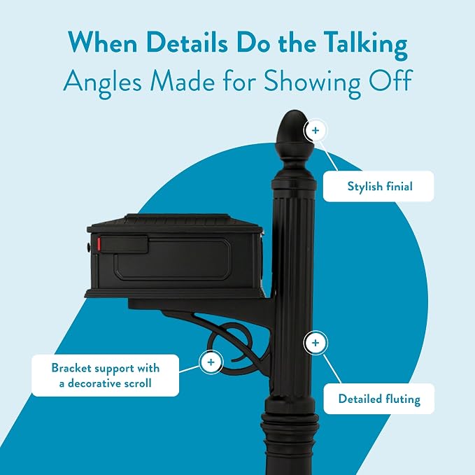 Architectural Mailboxes Stratford Plastic Mailbox and Post Kit, SC000BAM, Black, Medium Capacity | Includes the matching post and all hardware. Durable plastic build with weather-resistant outdoor construction. USPS approved