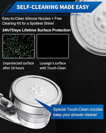 Filtered Shower Head for Hard Water, High Pressure 3 Modes Shower Heads with Handheld Spray, Water Softener Showerhead Set with Mineral Beads to Remove Chlorine & Fluoride for Dry Hair & Skin