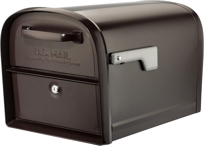 Architectural Mailboxes 6300RZ Oasis 360 Locking Parcel Mailbox with 2-Access Doors, X-Large, Rubbed Bronze | Galvanized steel build with a secure steel cam lock, dual access doors, and hopper delivery door. USPS approved.