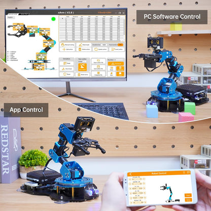 AI Vision & Voice Interaction Smart Robotic Arm for Arduino Scratch Python 6DOF Robot Arm STEM Project Educational Robot & Engineering Kits, Science/Coding/Programming Set, xArmAI Advanced Kit
