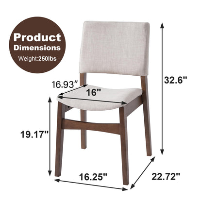 Upholstered Stackable Dining Chairs Set of 2 Linen Fabric Seat Backrest, Solid Wood Frame, Rustic Kitchen Chairs for Dining Room, Living Room, Dark Walnut BM21