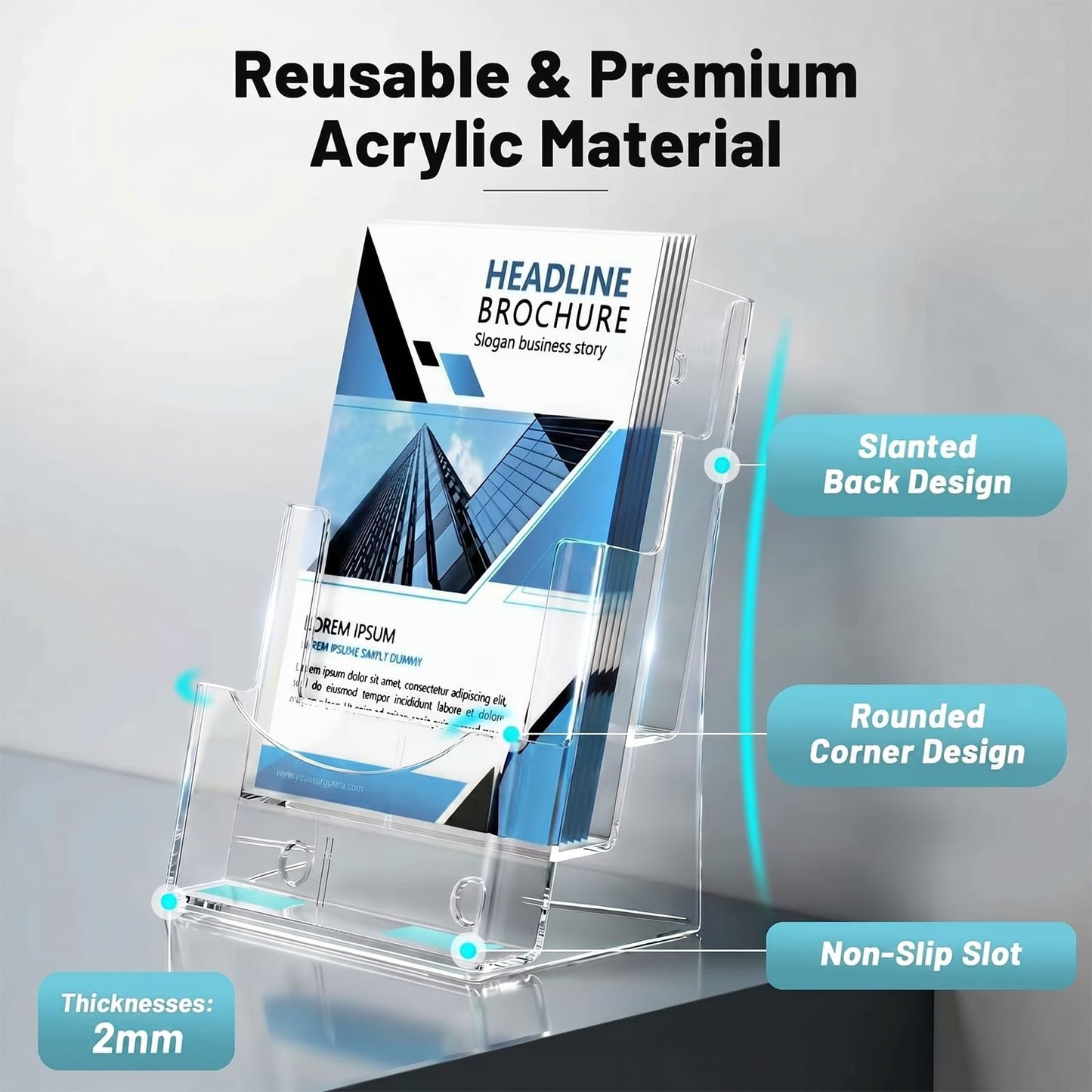 Viymgit Acrylic Brochure Holder 8.5 x 11 inches, 3 Tier Clear Plastic Flyer Holder Display Stand, Wall Mount/Countertop Literature Organizer for Documents, Pamphlets, Booklets, and Menu