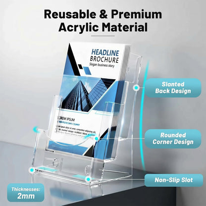 Viymgit Acrylic Brochure Holder 8.5 x 11 inches, 3 Tier Clear Plastic Flyer Holder Display Stand, Wall Mount/Countertop Literature Organizer for Documents, Pamphlets, Booklets, and Menu