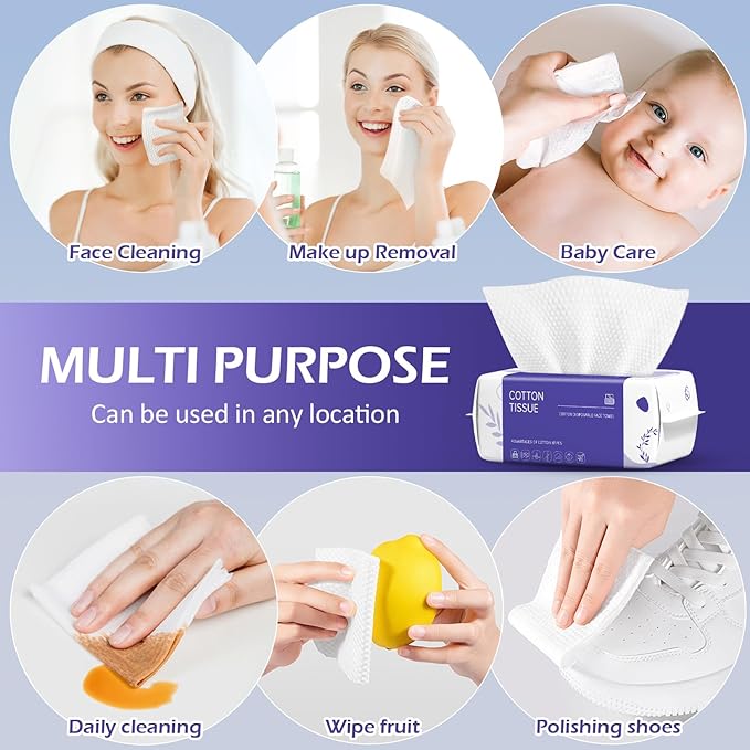 Disposable Face Towel 400 Count, Face Towels, Soft Cotton Dry Wipes Facial