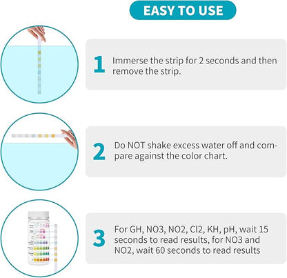 Aquarium Test Strips for Fish Tank: 7-Way 150 Strips Aquarium Water Test Kit Freshwater Testing pH Nitrate