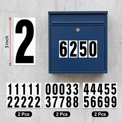 Reflective Number Stickers, 6 Sets 3 Inch Vinyl Waterproof Black Mailbox Numbers for Outside, Strong Self-Adhesive House Numbers Decals for Mailbox Door Signs Trucks